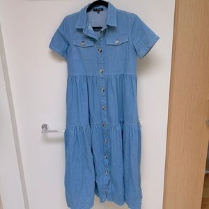 Denim button down dress w/ pockets